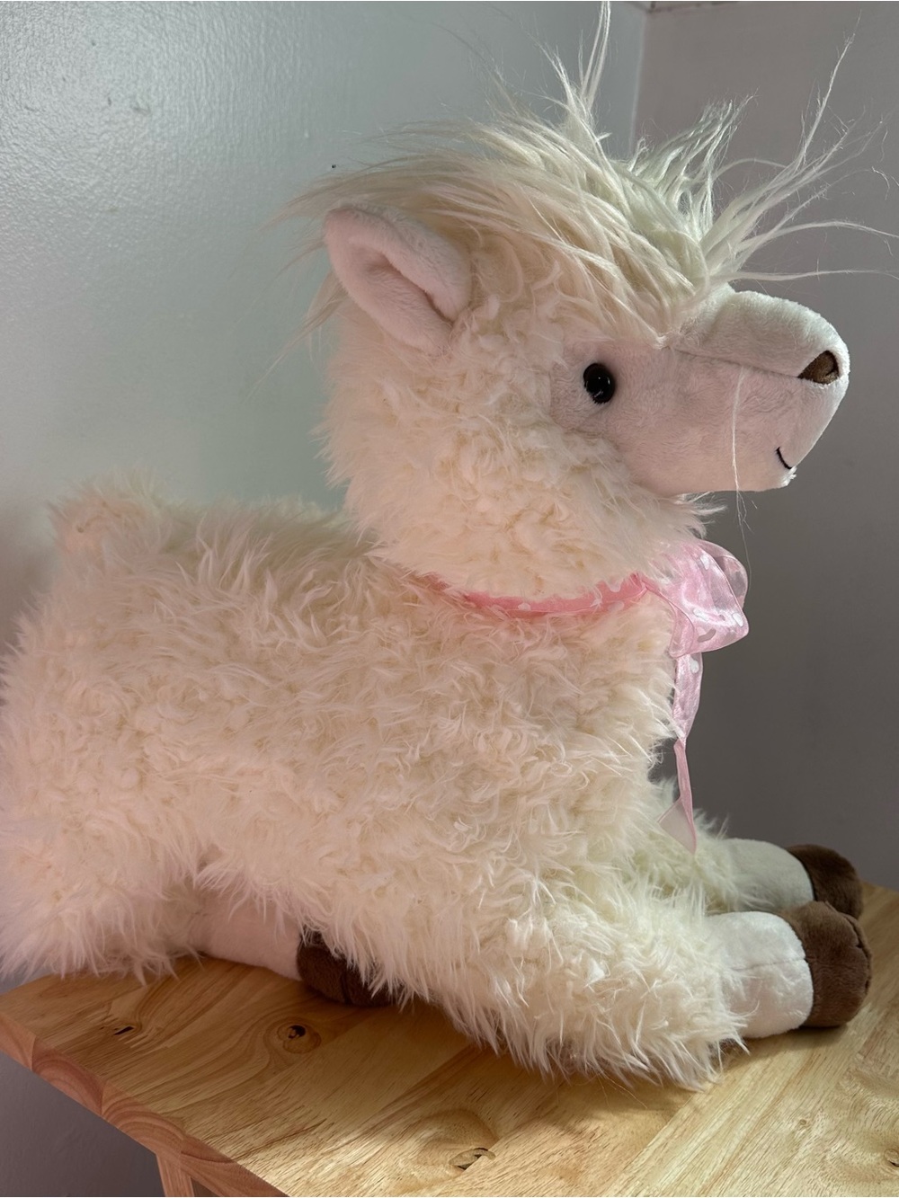 NEW with tags • Celebrate It Cream Plush Llama with Pink Polka Dot Bow - Picture 10 of 16